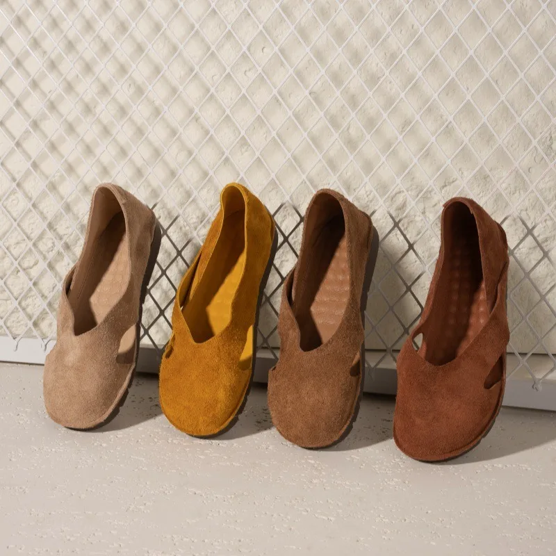 

Birkuir Ретро сандалии на плоской подошве с закрытым носком для женщин без шнуровки из натуральной кожи с мягкой подошвой, роскошные туфли на плоской подошве с отверстиями