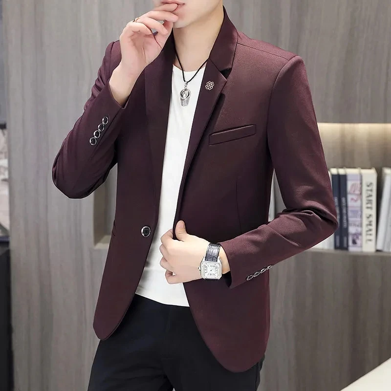 

Blazers For Men Coat Korean Casual Business Blaser Masculino Autumn New Solid Long Sleeves Tops Single Buckle Slim Suit Jacket