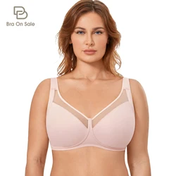 Women's Minimizer Bra Plus Size Full Coverage Mesh Wireless Unlined Support Wide Straps Bras For Women