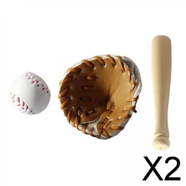 2xMiniature Baseball Set Baseball Bat Glove and Ball Set Miniature Sports Set