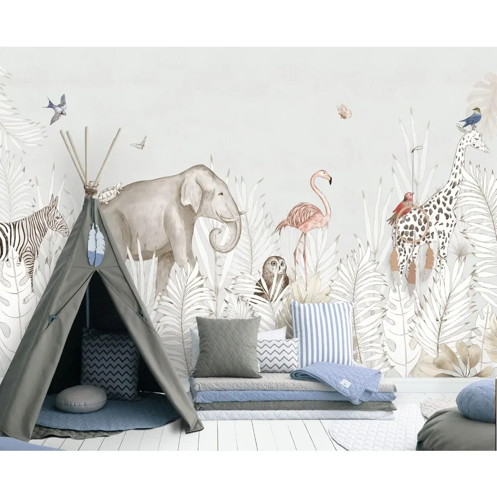 Mural de parede para berçário de animais com tema de elefante e zebra, 103 x 69 polegadas, ideal para decoração de quarto de bebê