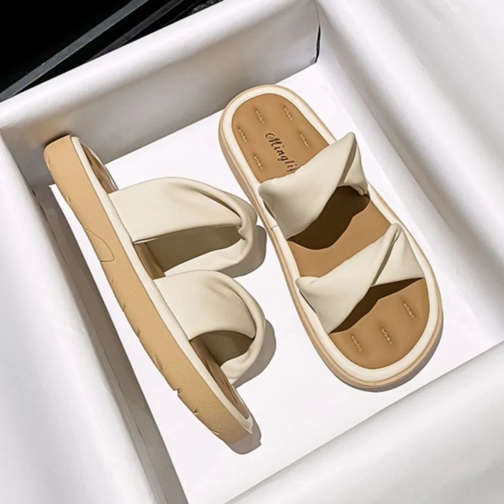 

Slippers Women Summer Outside Flat Sandals Beach Slippers Belt Buckle Half Drag Sandals Women Shoes Flat Slippers Fashion