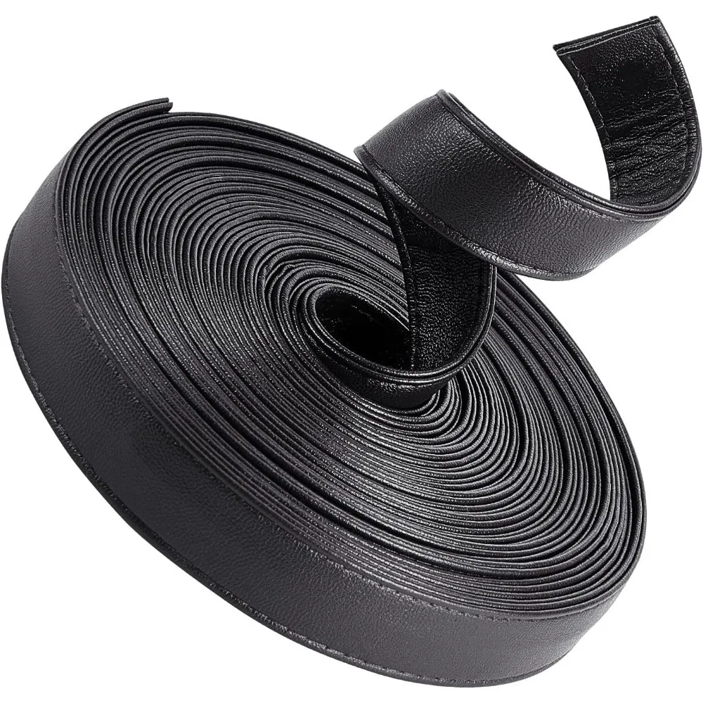 5M Long Double Sided Leather Strips 20MM Wide Shoulder Bag Leather Strap Roll Black Smooth Leather String Flat Cord