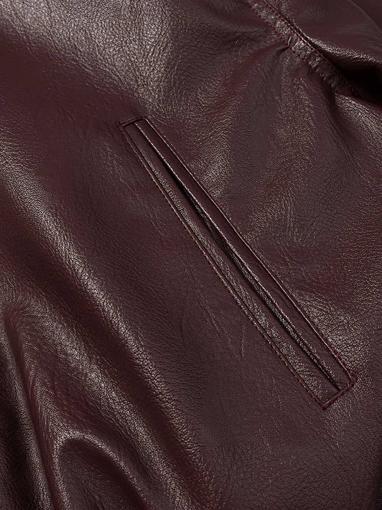 Neue Damenmode im europäischen Stil, vielseitiges Temperament, einfarbig, Revers, Langarm-Lederjacke