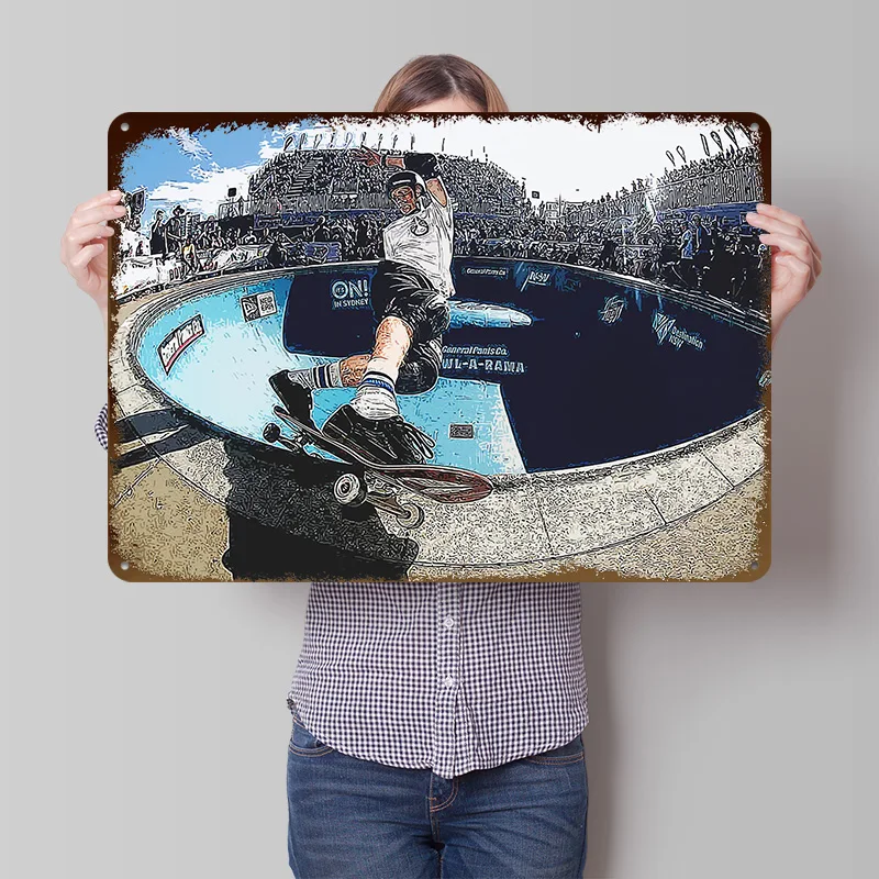 Tony Hawk Metal Poster Customized Wall Art Retro Vintage Metal Signs for Man Cave Interior Decoration Living Room Accessories