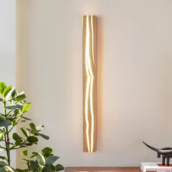 Nordic Cracked Wood Wall light Long Crackle Solid Wood Wall lamp for Bedside Lamp Living Room Bedroom background wall lamp