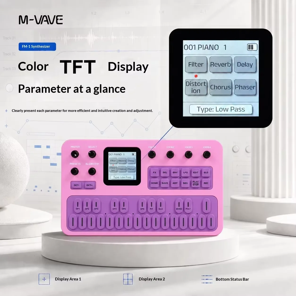 M-Vave Fm-1 Effect Pedal Portable Fm1 Bluetooth Synthesizer 12h Battery 6-Operator Speaker Midi 32-Algorithm 128 Preset Built-In
