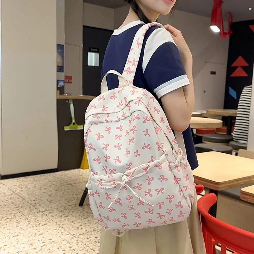 

Cute Multi-Pocket Bow Shaped Backpack Large Capacity Adjustable Straps Travel Backpack Students Backpack Outdoor