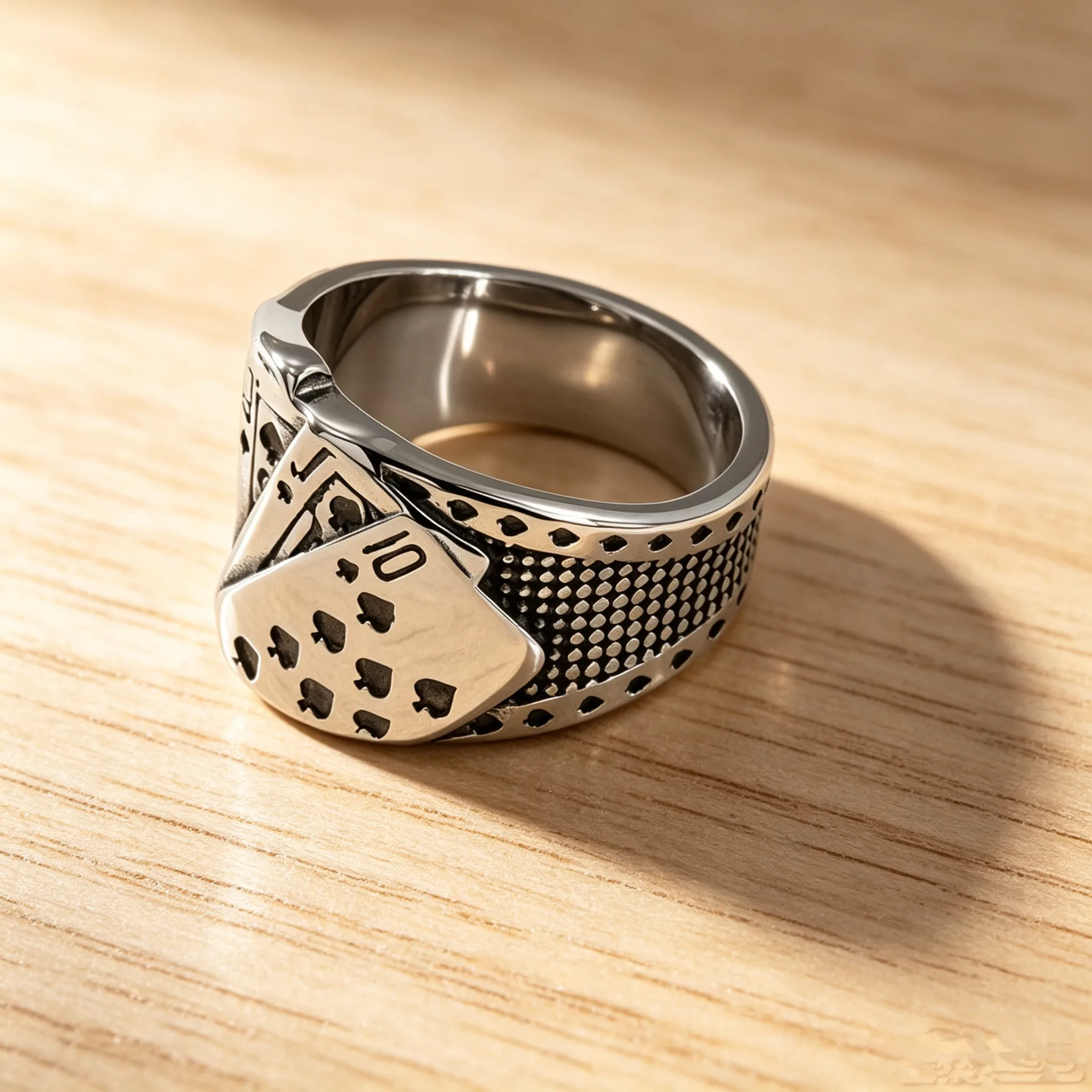 Men Stainless Steel Poker Ring Spade Royal Flush A K Q J 10 Hip Hop Vintage Punk Finger Ring Lucky Playing Card Jewelry Gift