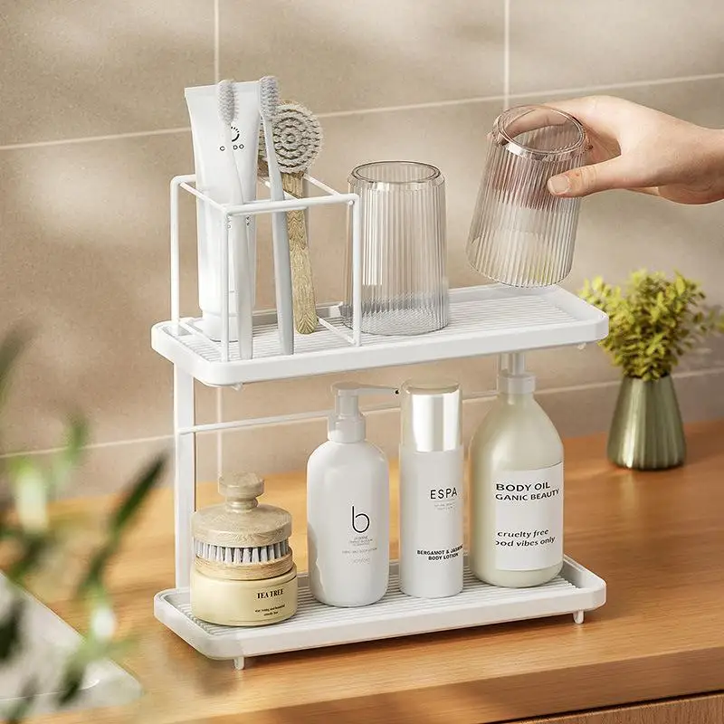 Bathroom Multifunctional Mouthwash Cup Storage Toothbrush Toothpaste Shelf Table Bathroom Storage Rack Accessories Organizer