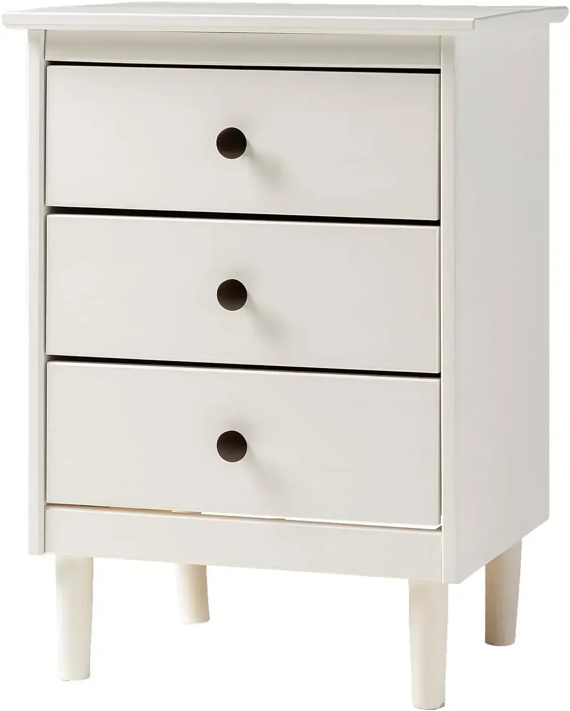 Edison tradicional madeira 3 gavetas mesa de cabeceira mesa lateral quarto gaveta de armazenamento e prateleira mesa de cabeceira, 18 polegadas, branco