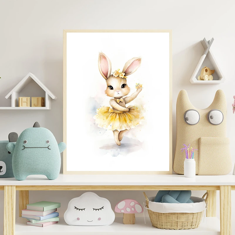 Cute Ballerina Bunny Bear Woodland Animals Posters and Prints Canvas Printing Wall Art Picture for Girls Bedroom Home Decor Gift