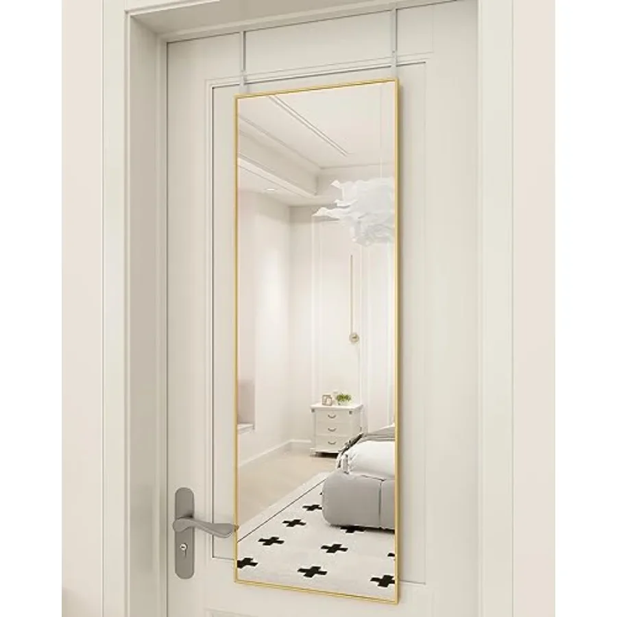 

16 x 50 Adjustable Height Over The Door Mirror, Full Length Hanging Door Mirror with Shatterproof Tempered Glass Aluminum Alloy