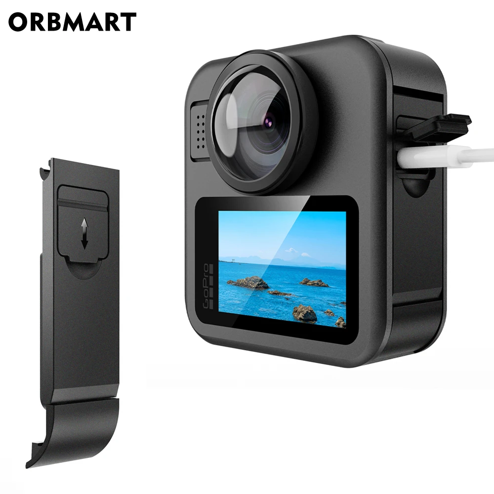 Tapa lateral de batería abatible para GoPro MAX 2, tapa de repuesto para puerta de batería extraíble, puerto de caja de carga para accesorios Go Pro MAX2