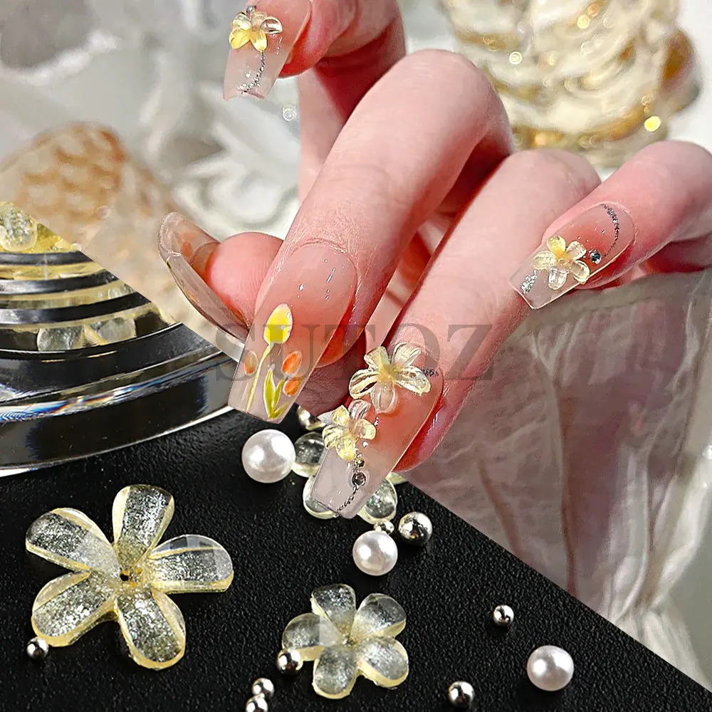 Acrylic Resin Petals Nail Decoration Summer Ice Crystal Five Petals Pearl Embellishment Charm Style 3D Manicure Jewelry LE6G-SFH