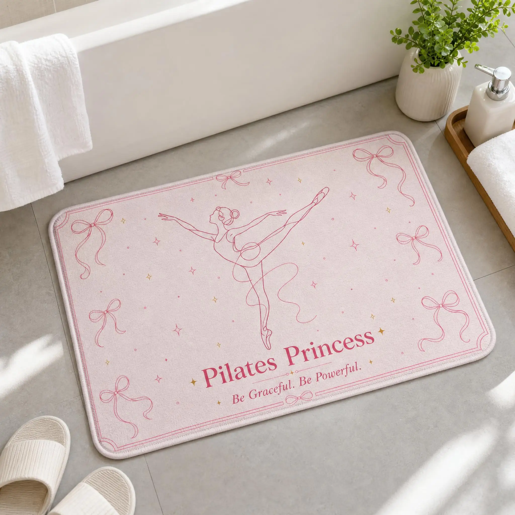 Pink Bow Ballet Line Art Floor Mat, Suitable For Decorating Living Rooms And Bedroom Entrances, A Unique Holiday Gift view 4