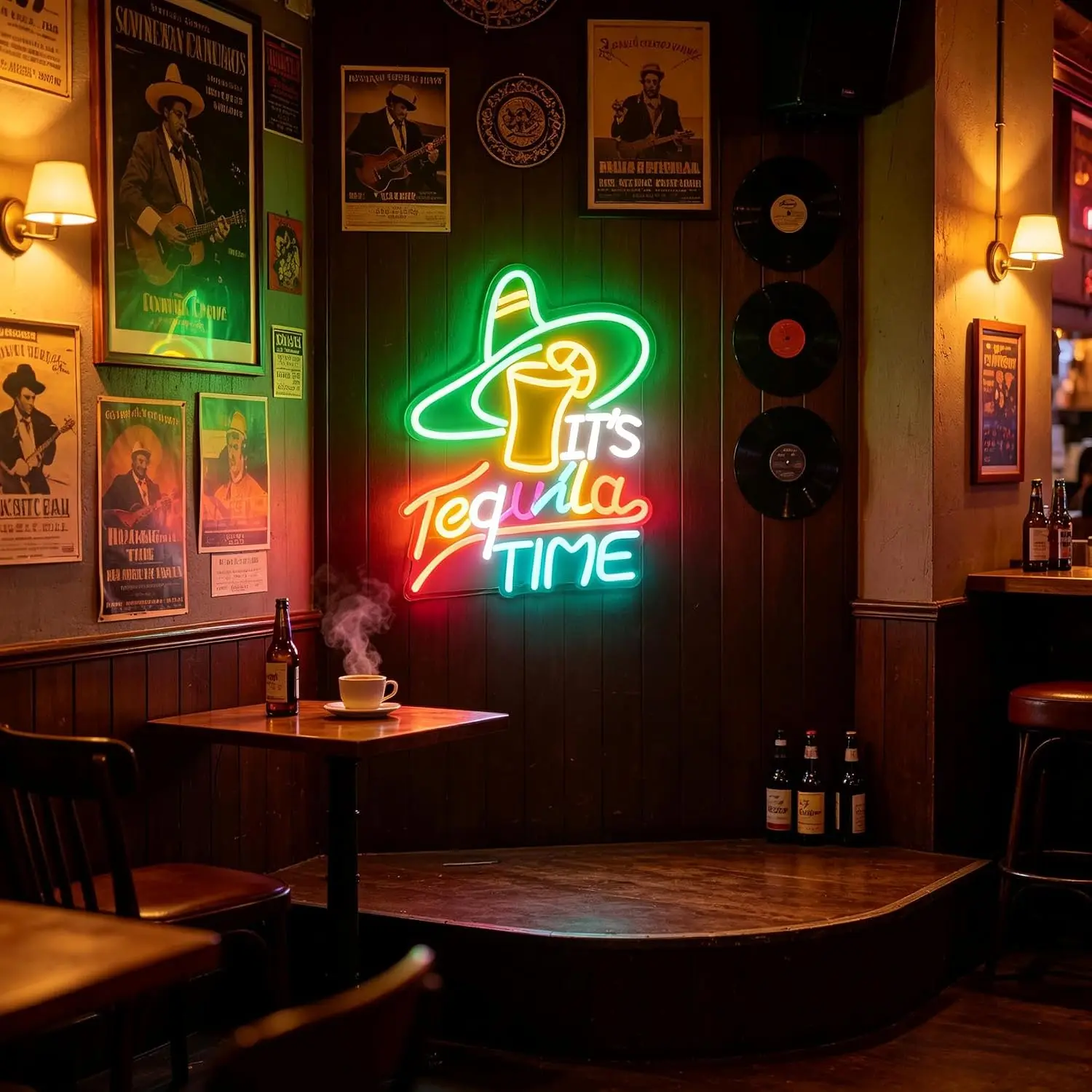 It's Tequila Time LED Neon Sign Sombrero Hat USB Neon Wall Light for Bar Home Wall Art Mexican Theme Party Decoration Night Lamp