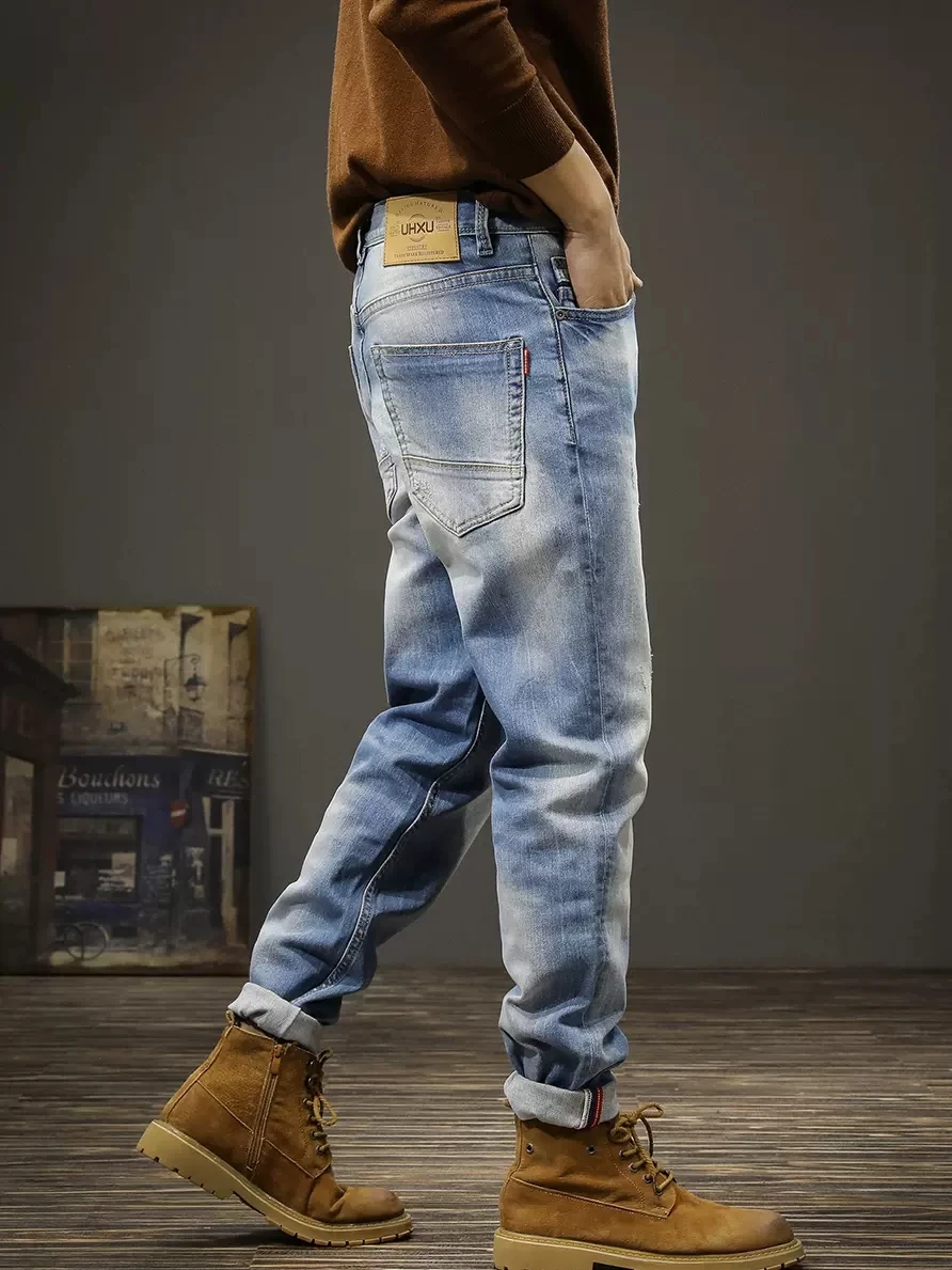 Streetwear Fashion Men Jeans High Quality Stretch Slim Fit Ripped Jeans Men Elastic Trousers Vintage Designer Denim Pants Hombre