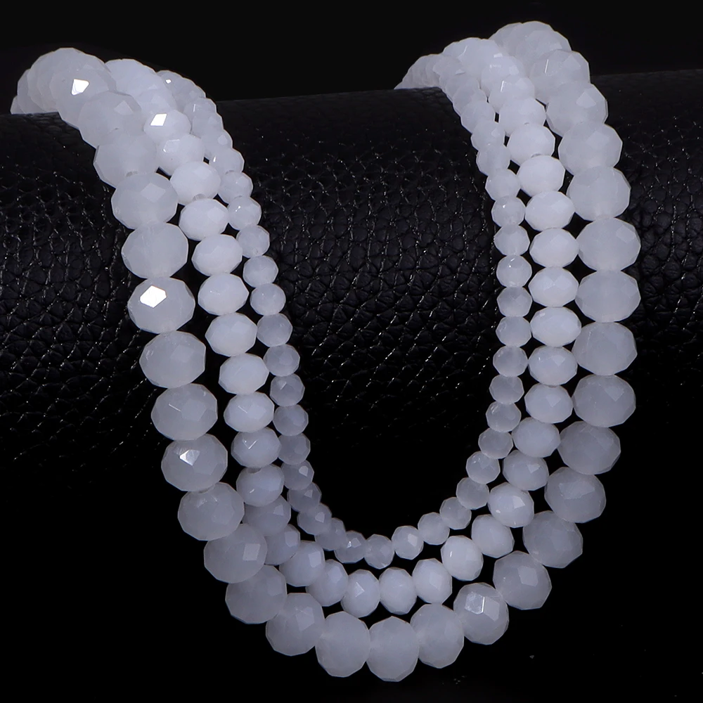 1 Strand Faceted Crystal Glass Beads White Jade Rondelle Loose Spacer Beads for DIY Bracelet Necklace Jewelry Making Supplies