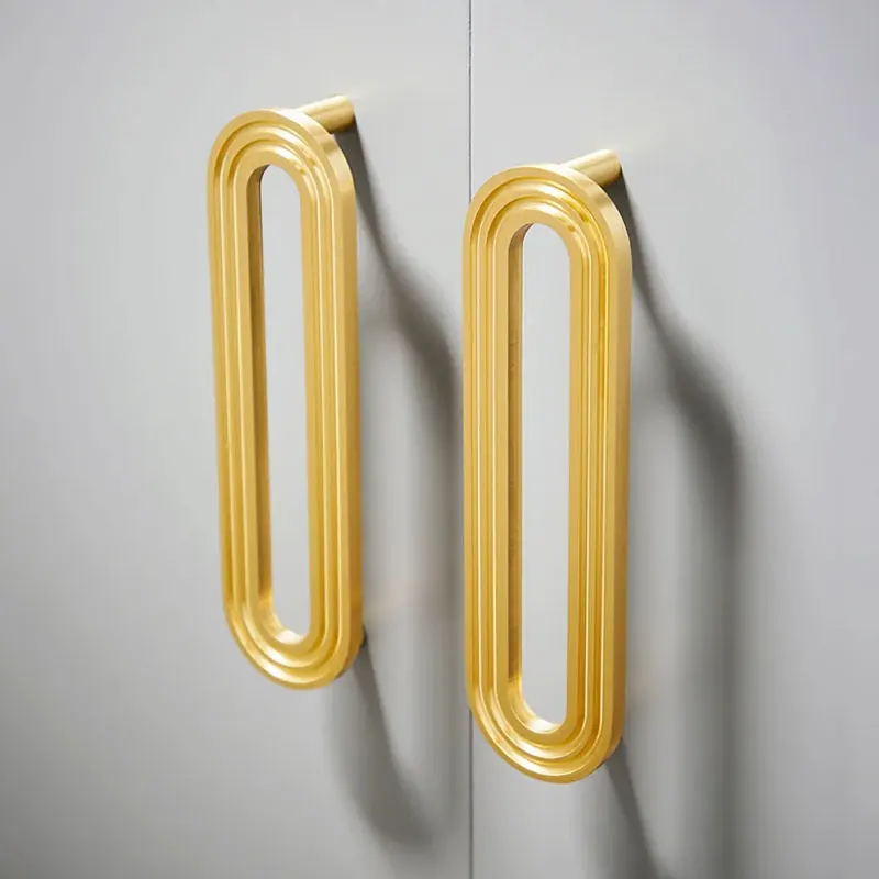 Solid Brass U Shaped Wardrobe Pulls Chrome Cabinet Handles Light Luxury Kitchen Accessories Drawer Knobs Furniture Hardware