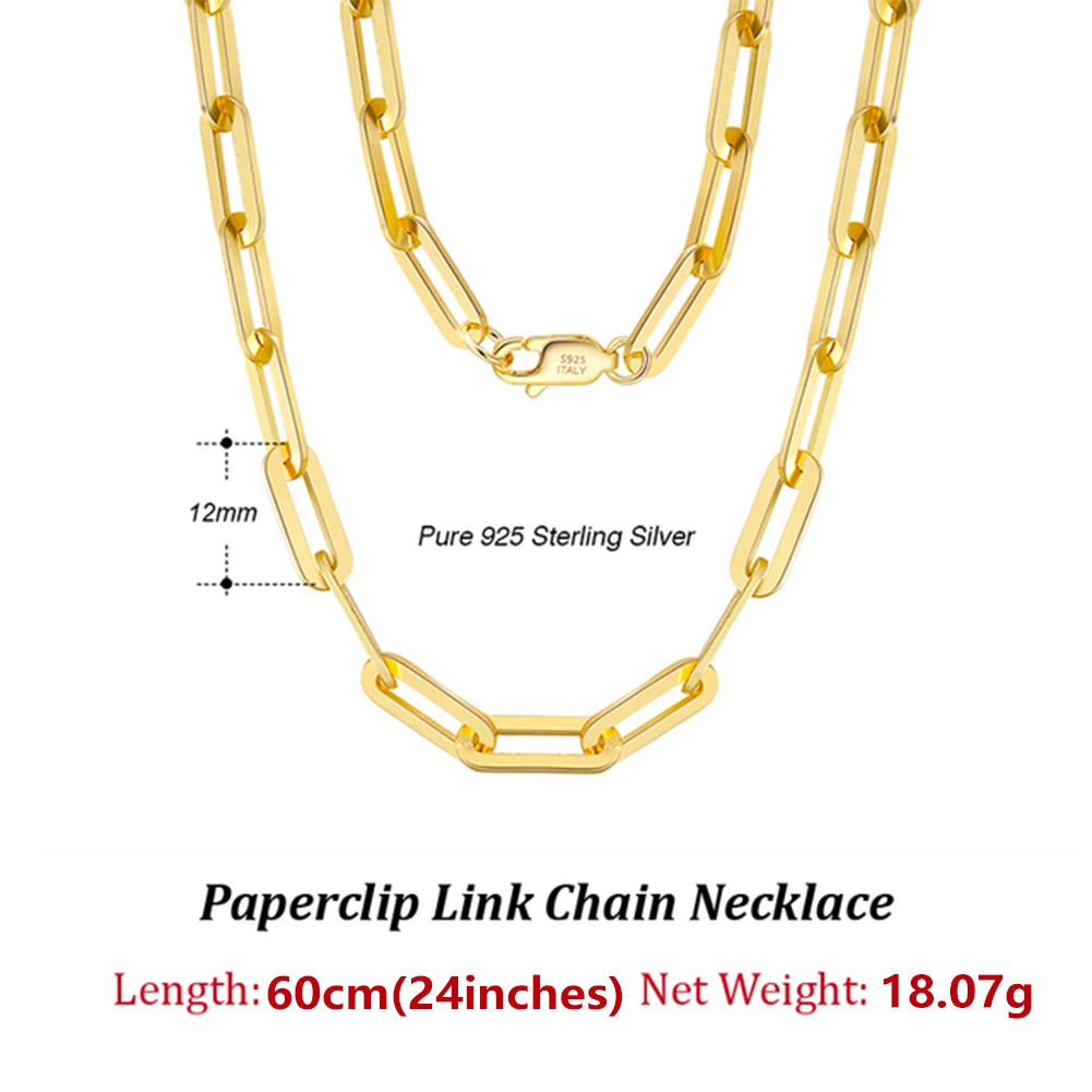 ORSA JUWELEN Gold Überzog Genuine 925 Sterling Silber Paperclip Link Kette Armband für Frauen Männer 7, 8, 9 zoll Armband SB109