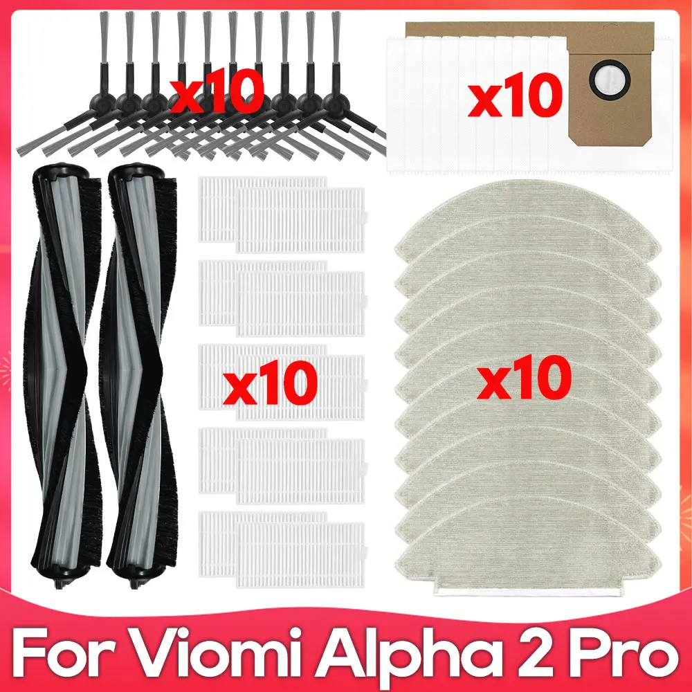 Fit For Viomi Alpha 2 Pro / V5 Pro Roller Side Brush Hepa Filter Mop Dust Bag Robot Vacuum Cleaner Accessory Spare Part