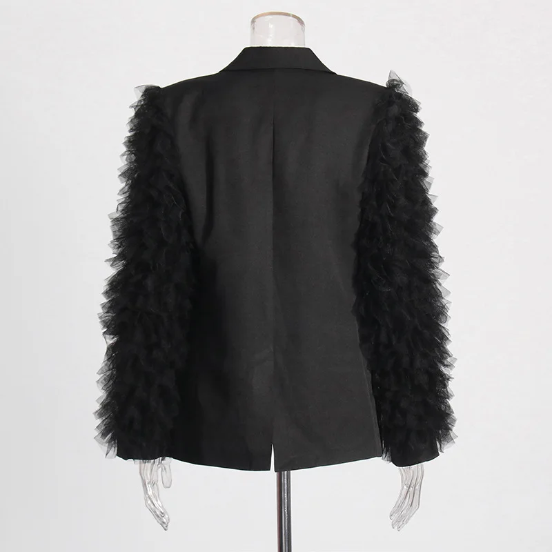 

Australian trendy design sense suit women summer new V-neck long-sleeved mesh stitching versatile blazer ropa mujer outerwears