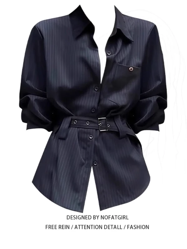 

Женская рубашка больших размеров в ретро-стиле в полоску, свободного кроя, с длинным рукавом, удобная, дышащая, в корейском стиле, для офиса, осенняя новинка