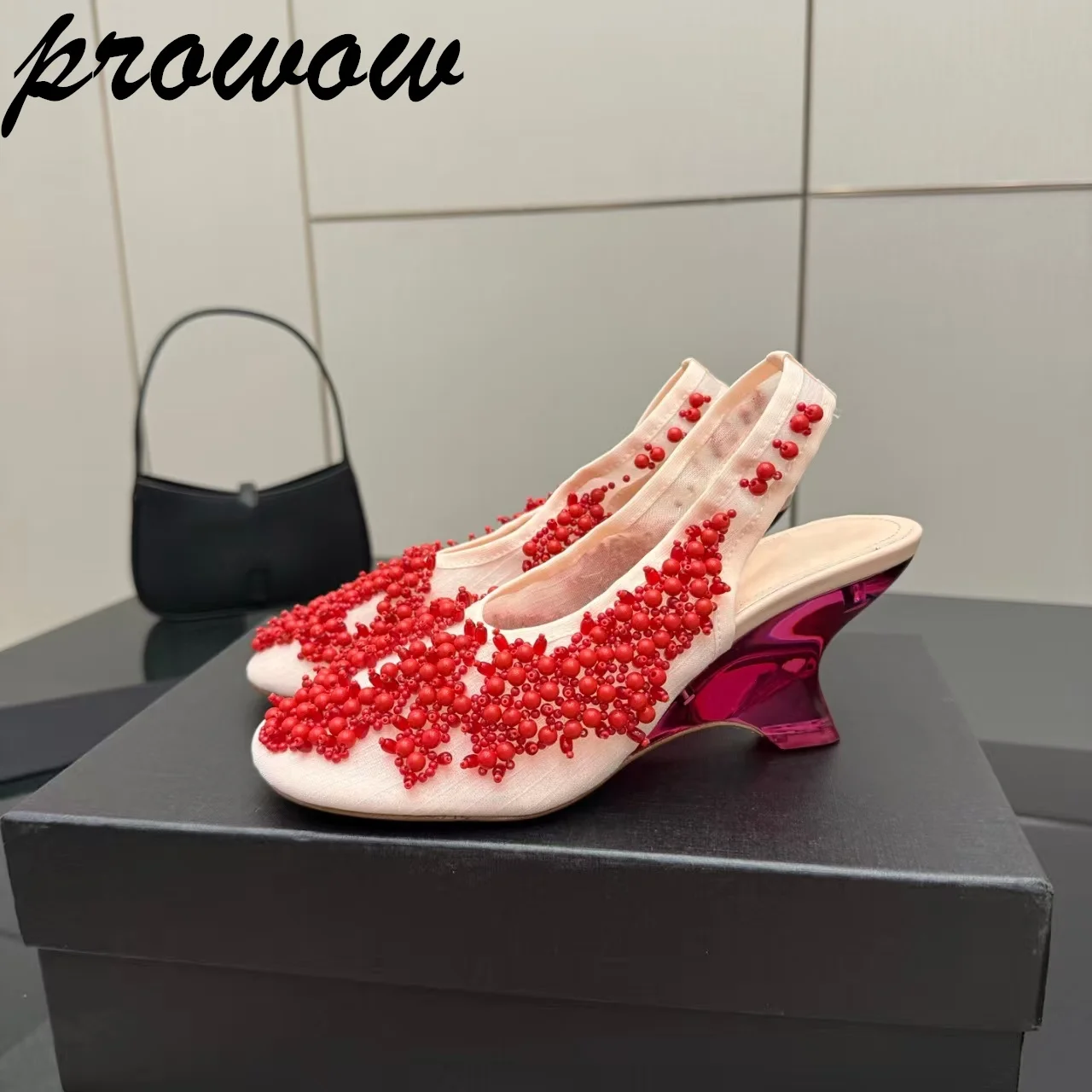 

Prowow t Style Desinger Ткань ручной работы с круглым носком в странном стиле Женские сандалии с открытой пяткой Mary Janes Banquet Zapatos De Mujer