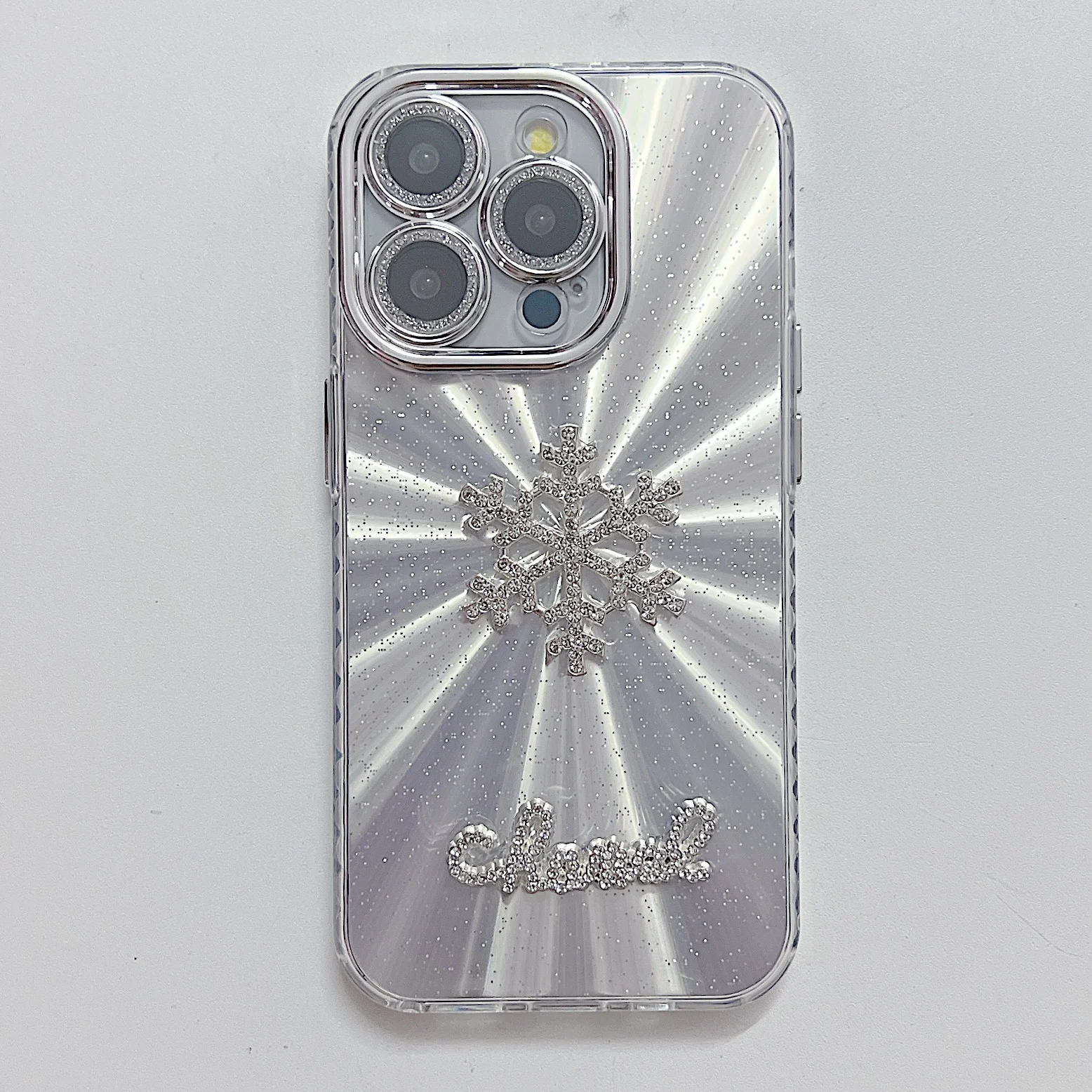 Artistic INS Style Chic Laser Glittering 3D Snowflakes & Firework Phone Case for iPhone 15 14 11 12 13 Pro Max Plus Back Cover