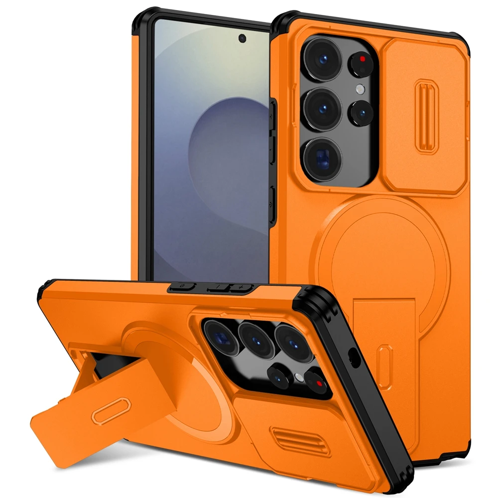 2026 Armor Magnetic Invisible Fold Bracket Case For Samsung Galaxy S26 S25 S24 S23 S22 UltraShockproof Wirelesss Charging Cover