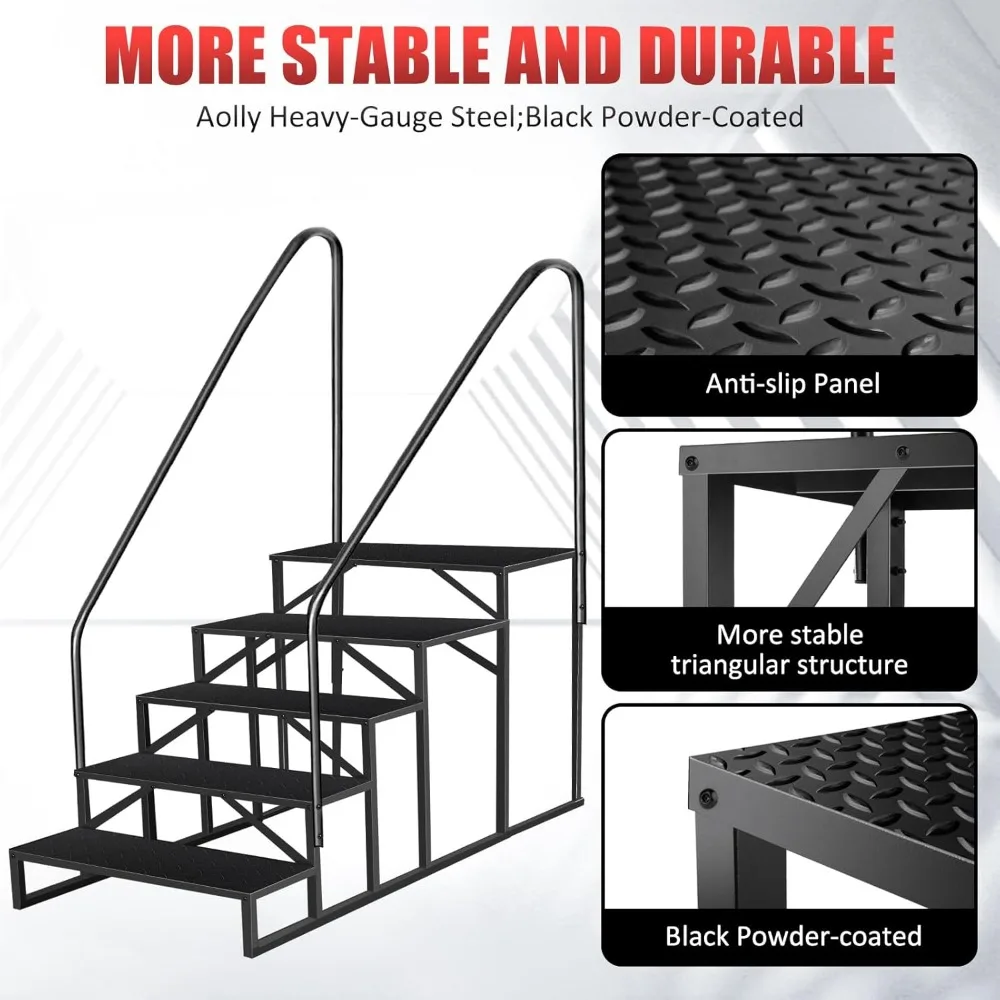 Wohnmobil-Treppe mit 2 Handläufen | 5-stufige Spa-Stufen | Aktualisieren Sie 3.0-Wohnmobil-Stufen für den Außenbereich mit rutschfesten Pedalen | Außenstufen für Reiseanhänger