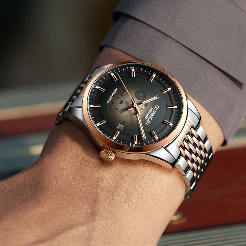 GUANQIN Роскошные мужские часы Япония MIYOTA оригинальные автоматические механические часы из нержавеющей стали с календарем для бизнеса и отдыха водонепроницаемые часы