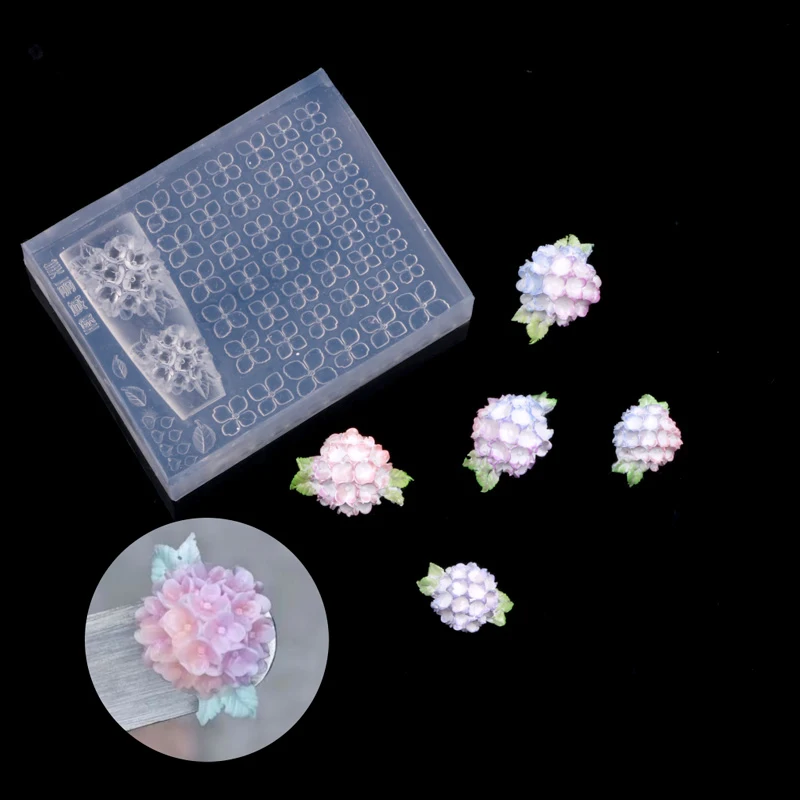 Hydrangea 3D High Transparency Nail Carving Mold DIY Design Silicone Petal Soft Stamping Plates Manicure Art Mold Decor Tools.
