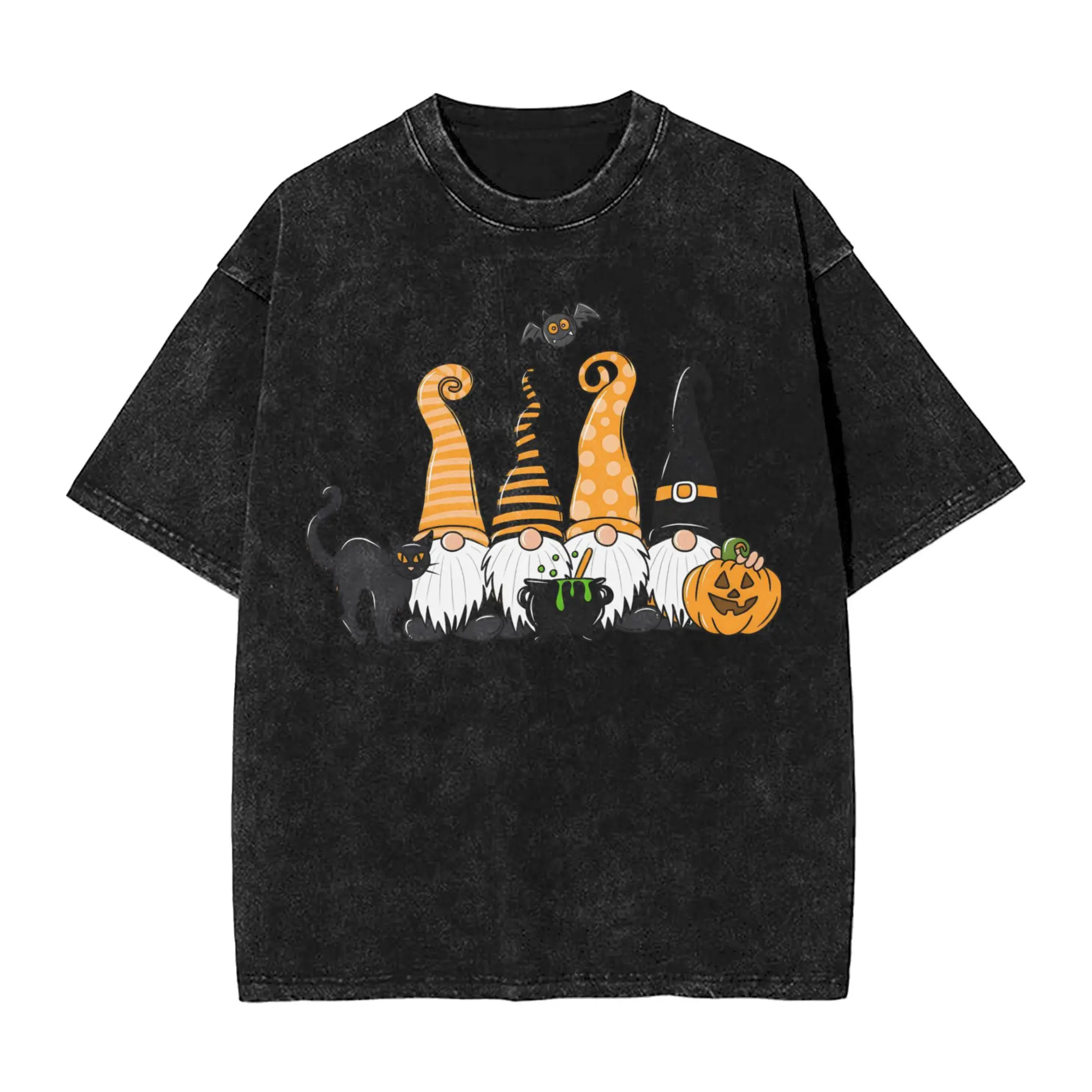 

Halloween Washed T-Shirt Mens Streetwear Cotton T Shirts Summer O-Neck Fashion Tees Pattern Plus Size Clothes