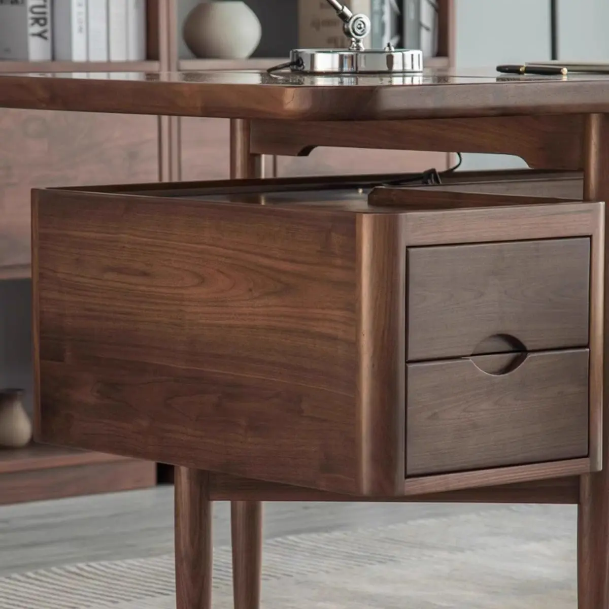 

Nordic computer desk, black walnut solid wood desk drawer, North American modern Chinese writing home study desk