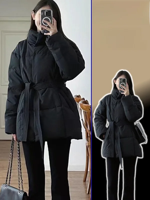 

Утепленная хлопковая куртка большого размера с поясом, пальто-пуховик в американском стиле с воротником-стойкой для женщин