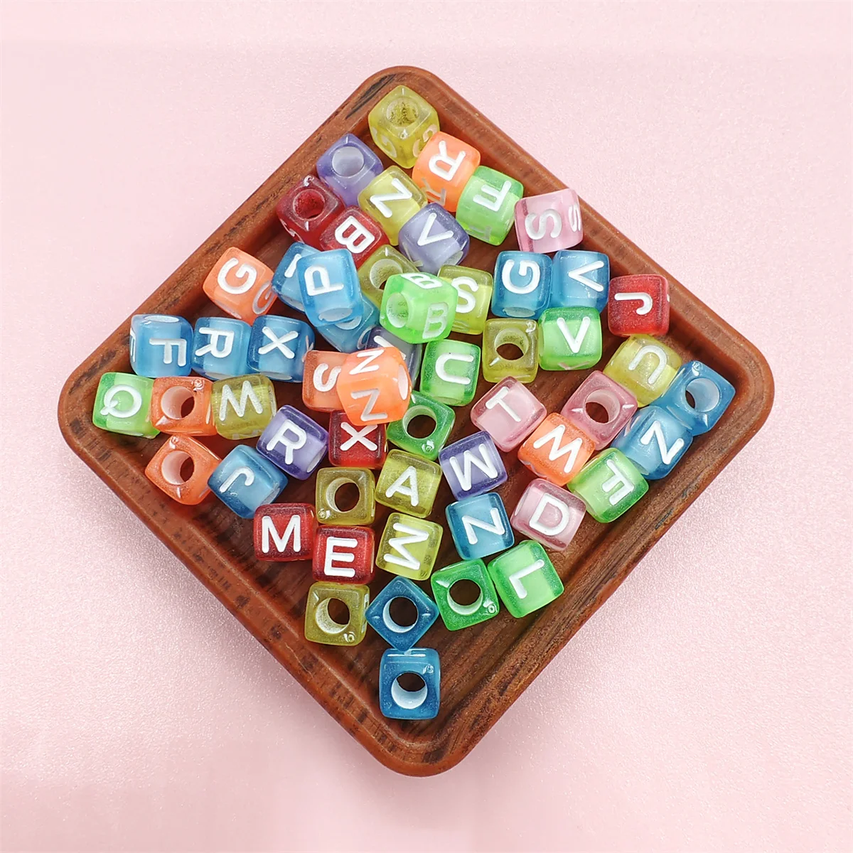 100Pcs/lot 6mm/7mm Acrylic Mixed Color Letter Flat/Square Bead DIY For Jewelry Making Accessories