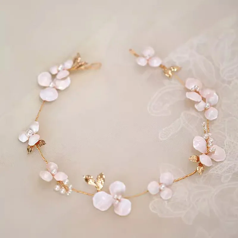 

SLBRIDAL Handmade Ins Style Alloy Flower Crystal Rhinestones Pearls Bridal Headband Wedding Headdress Hair Accessories Women