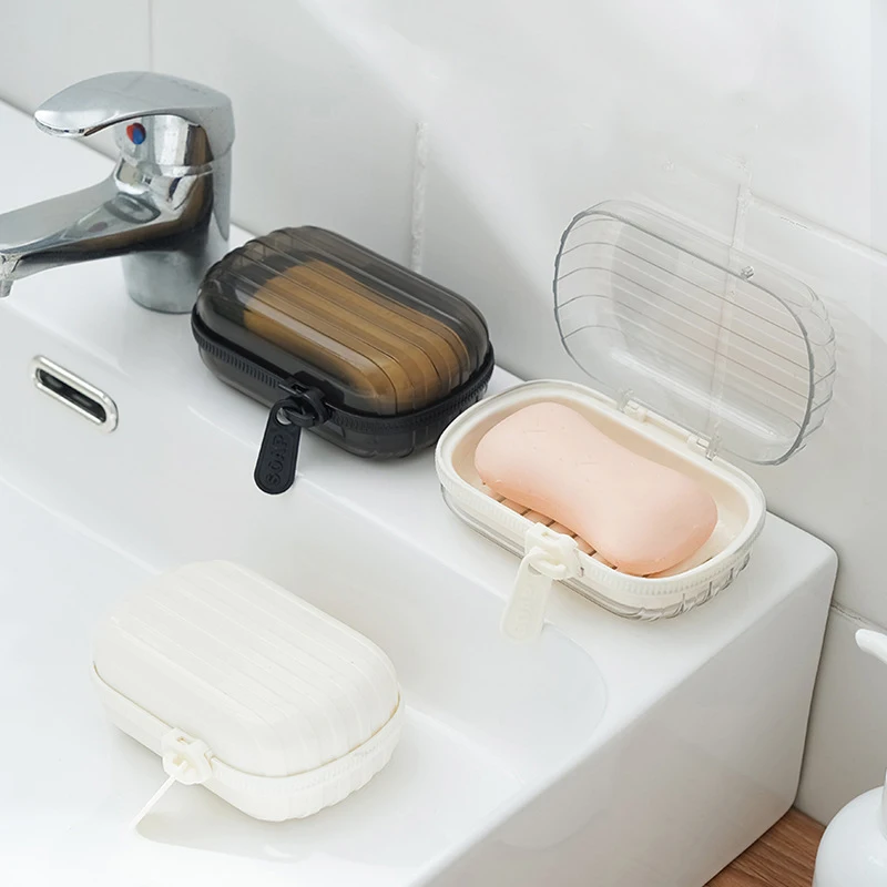 Portable Soap Dish Sealed Storage Box Waterproof Travel Home Bathroom Soap Box Zipper Design Leak Proof Soap Container