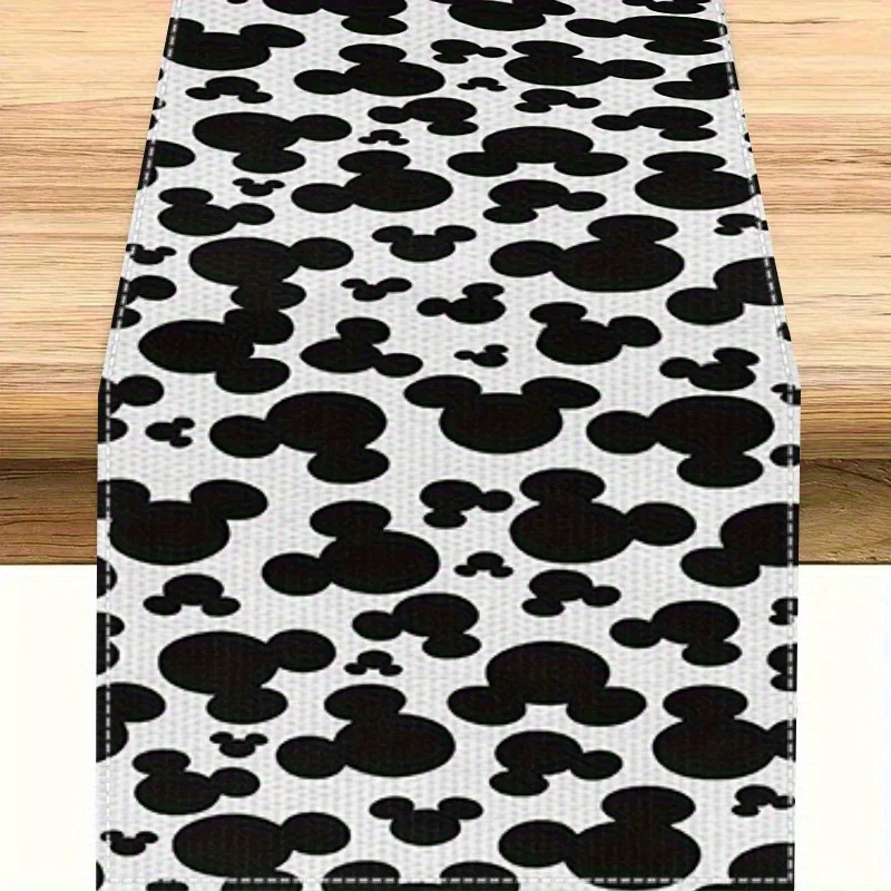 1 Piece of Black and White Mickey Linen Table Decoration, Suitable for Holiday Dining and Home Decoration, Indoor and Outdoor Parties