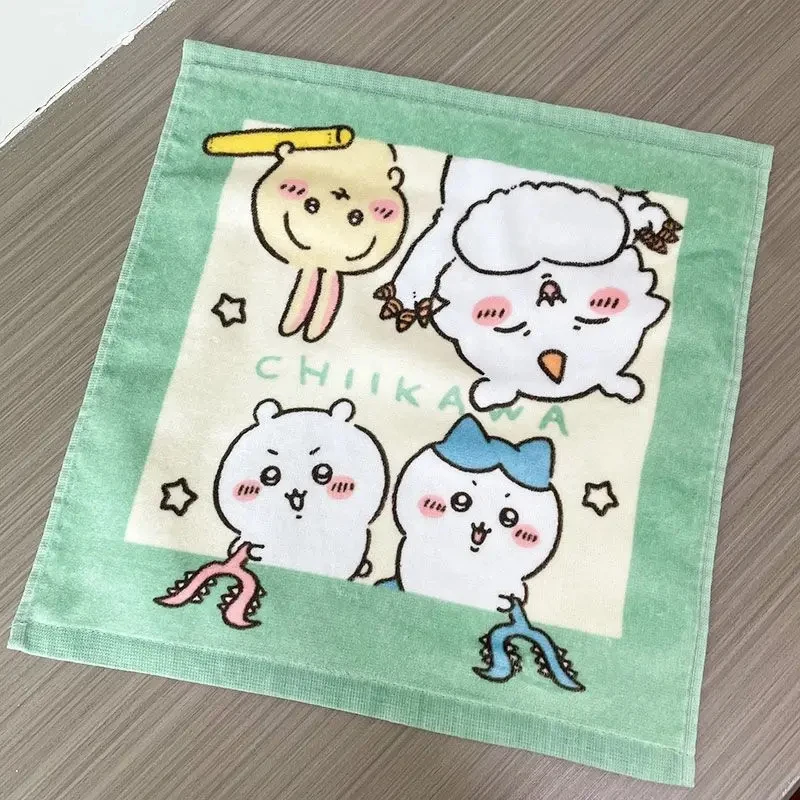 Chiikawa großes Handtuch aus reiner Baumwolle, 35 cm, weich, saugfähig, für den täglichen Gebrauch zum Waschen des Gesichts von Kindern, Cartoon-Muster, Gesichtshandtuch im japanischen Stil