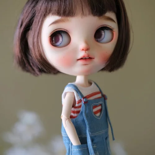 BJD 브라이스 천 스트라이프 데님 점프 슈트, 1/6 30cm 인형용 (풀립, Ob24, Licca, qbaby 적합) 