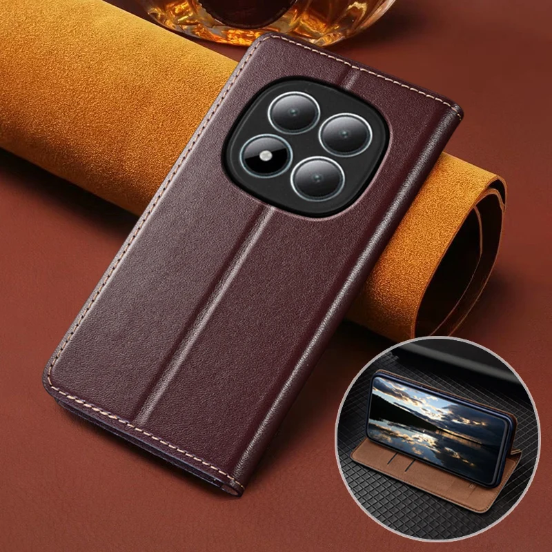 Image of Für XIAOMI POCO M8 M8Pro Pro 5G Flip-Hülle Napa-Textur Magnetische Abdeckung Luxuriöses Echtleder-Kartenfach Brieftaschen-Etui