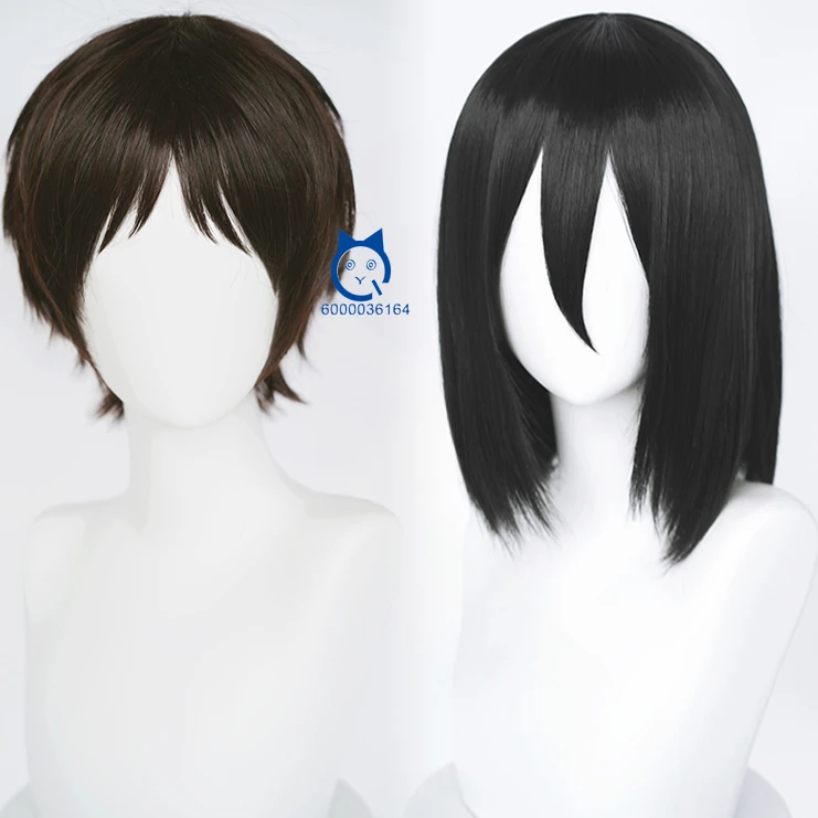 Atttack on Tiiitan Anime Eren Jaeger Mikasa Ackerman Cosplay Dark Brown Short Straight Wig for Comic Con Coser Halloween Party