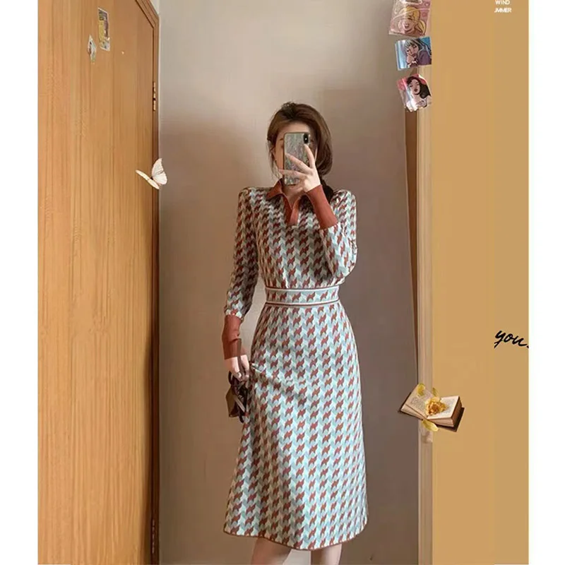 

Women's Temperament Elegant High End Jacquard Dress Sets Autumn Winter Fashion Elastic Slim Wool Knit Sweater & Skirt
