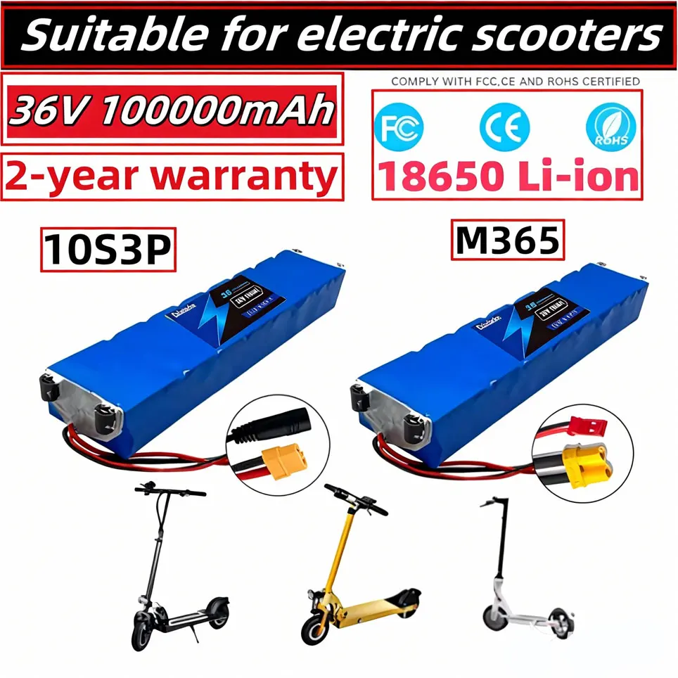 Batterie de scooter électrique 36V 100000mAh 10S3P M365, batterie au lithium 18650, haute capacité, longue portée, garantie de 2 ans