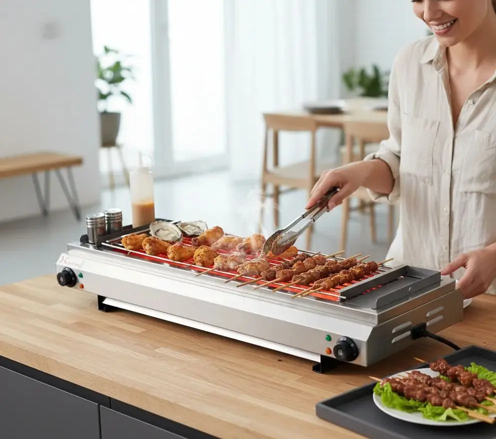 

Бытовой бездымный электрический гриль, автоматический для гриля ягненковых шампуров при постоянной температуре