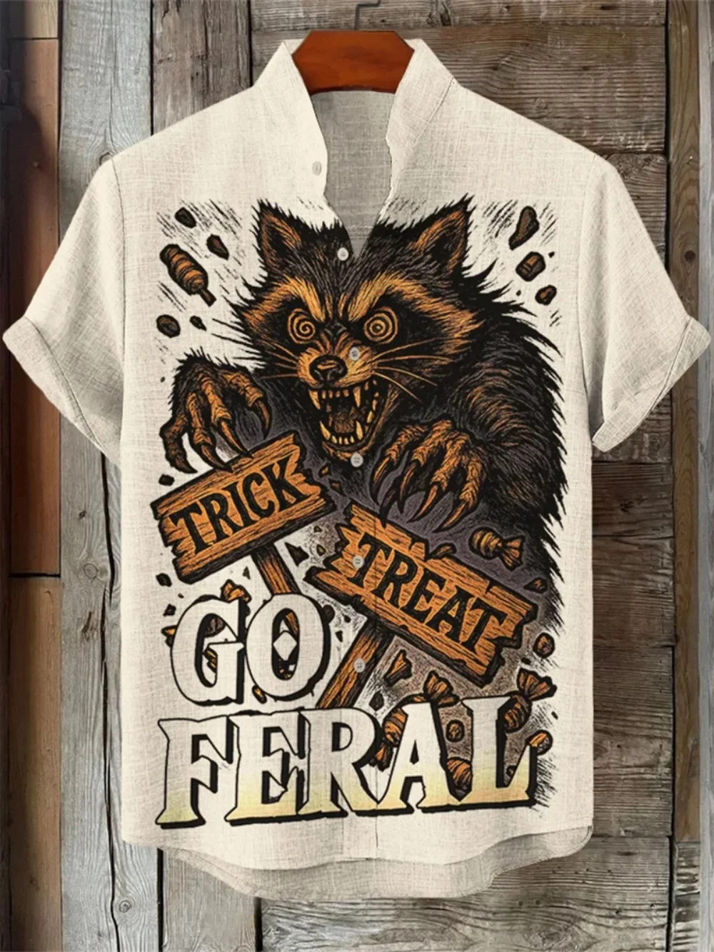 

Мужская повседневная льняная рубашка больших размеров с мультяшным принтом, воротником-стойкой, коротким рукавом, дышащая, для улицы и активного отдыха