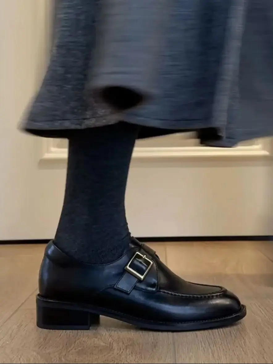 

Women's Loafers British Style 2025 New Buckle Thick Heel Female Shoes Spring Large Size Women's Oxford Shoes